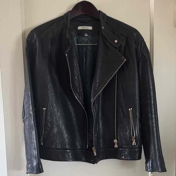 J Brand Black Leather Jacket with Gold Accents - Picture 1 of 6